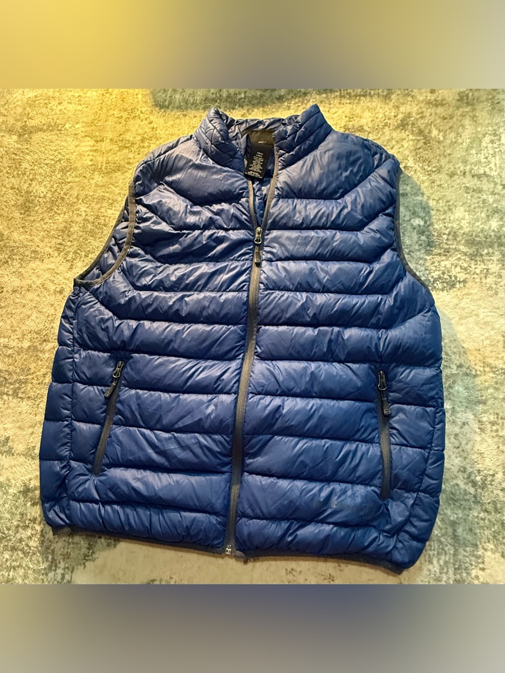 Free Country Men’s Down Puffer Vest- Large, Blue, Packable, Full Zip